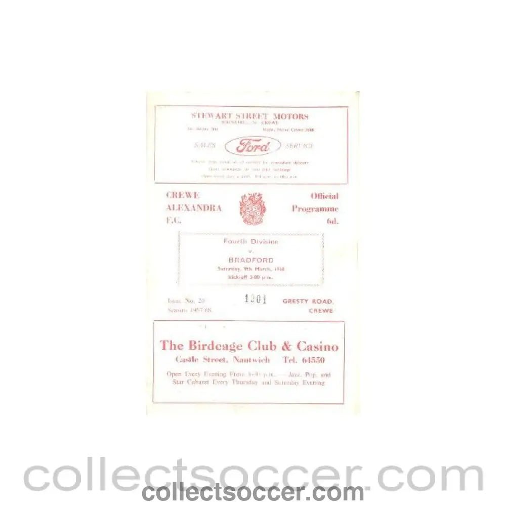 1968 - Crewe Alexandra v Bradford official programme 09/03/1968 Football League - Collect Soccer