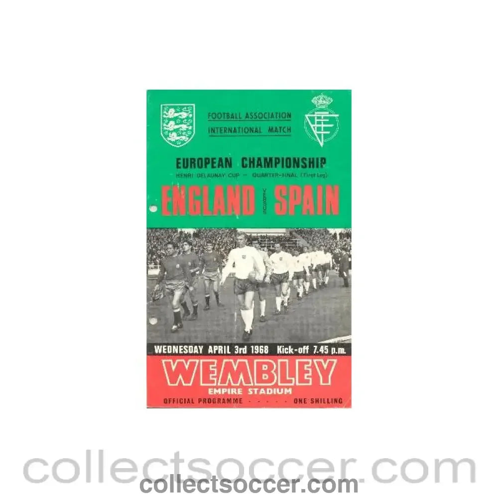 1968 England v Spain official programme 03/04/1968 European Championship hole-punched