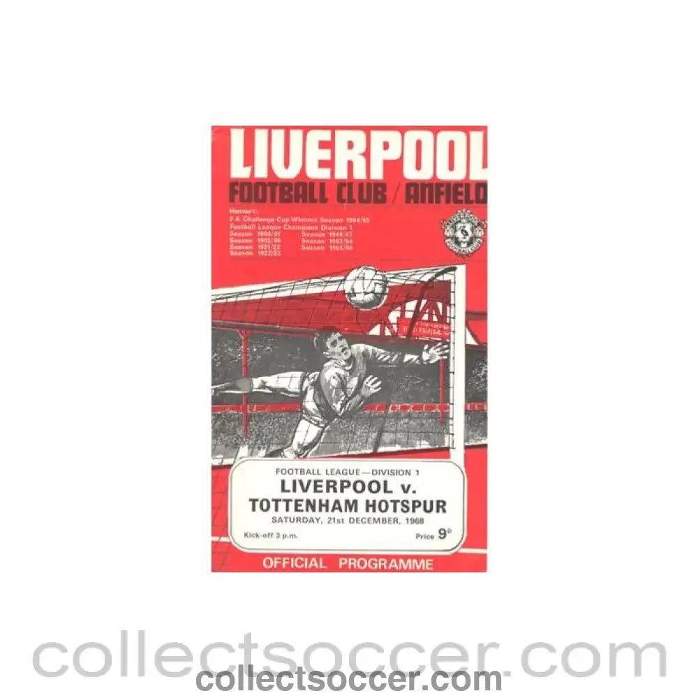 1968 - Liverpool v Tottenham Hotspur official programme 21/12/1968 - Collect Soccer