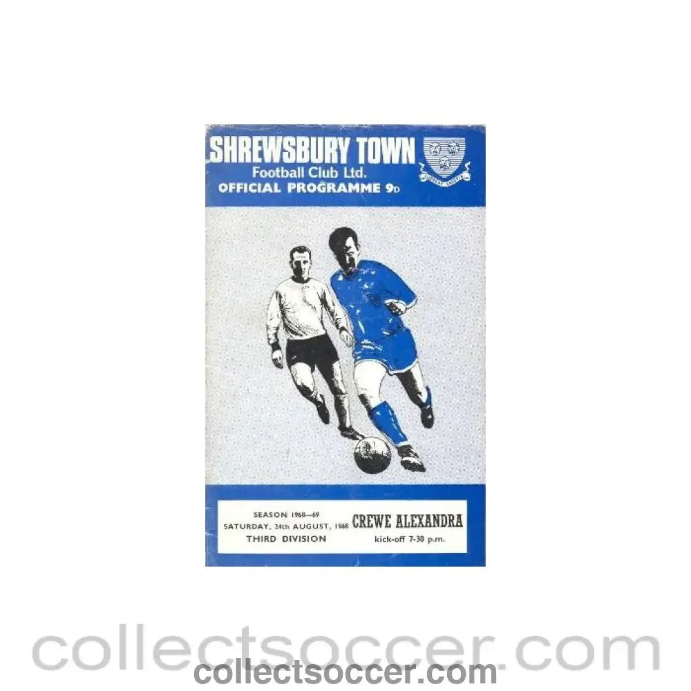 1968 - Shrewsbury Town v Crewe Alexandra official programme 24/08/1968 League - Collect Soccer