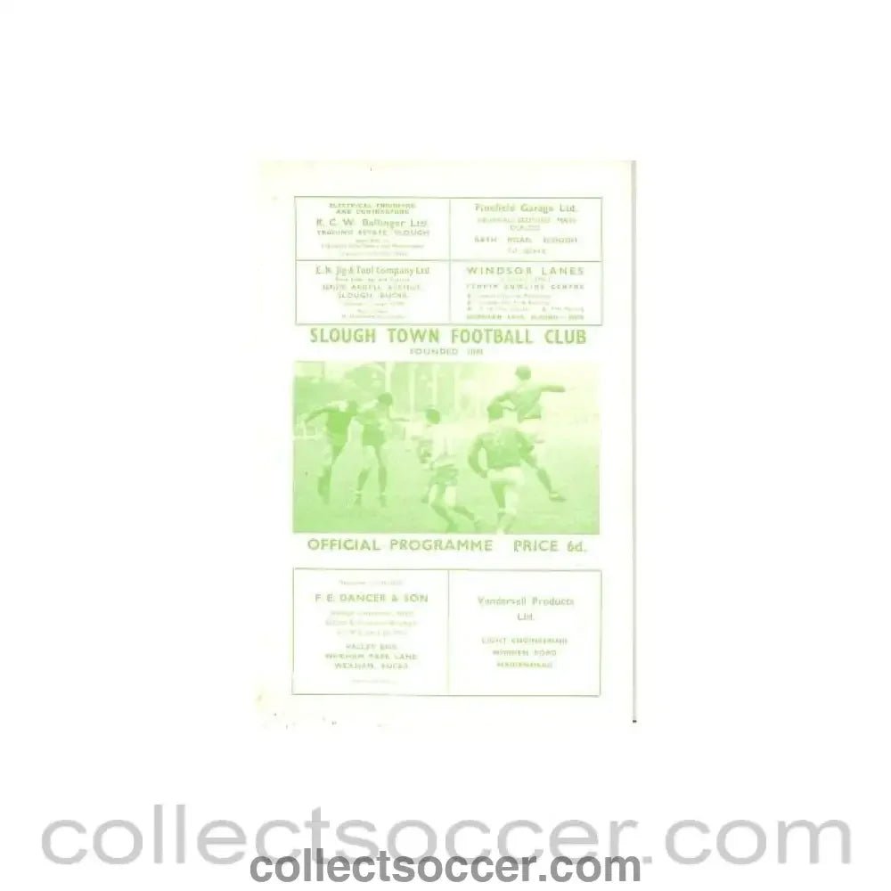 1968 - Slough Town v The British Army of the Rhine official programme 29/01/1968 Friendly - Collect Soccer