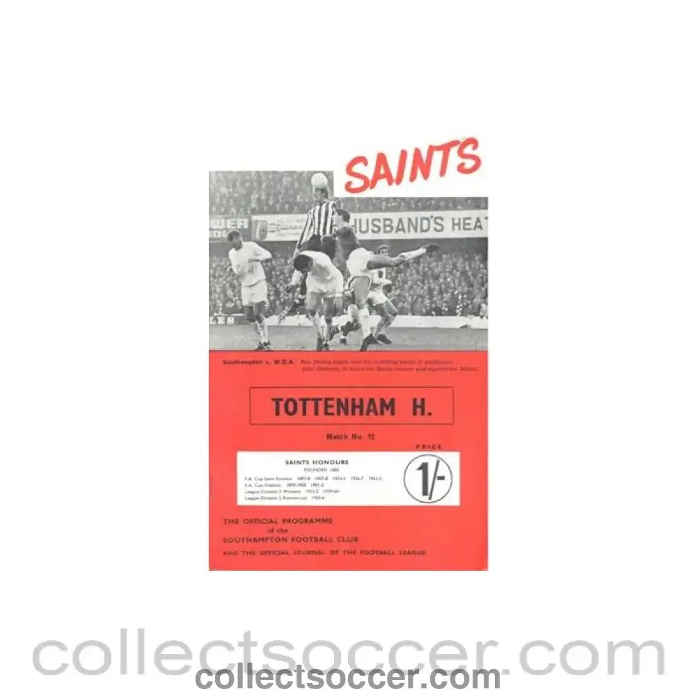 1968 - Southampton v Tottenham Hotspur official programme 23/11/1968 Football League - Collect Soccer