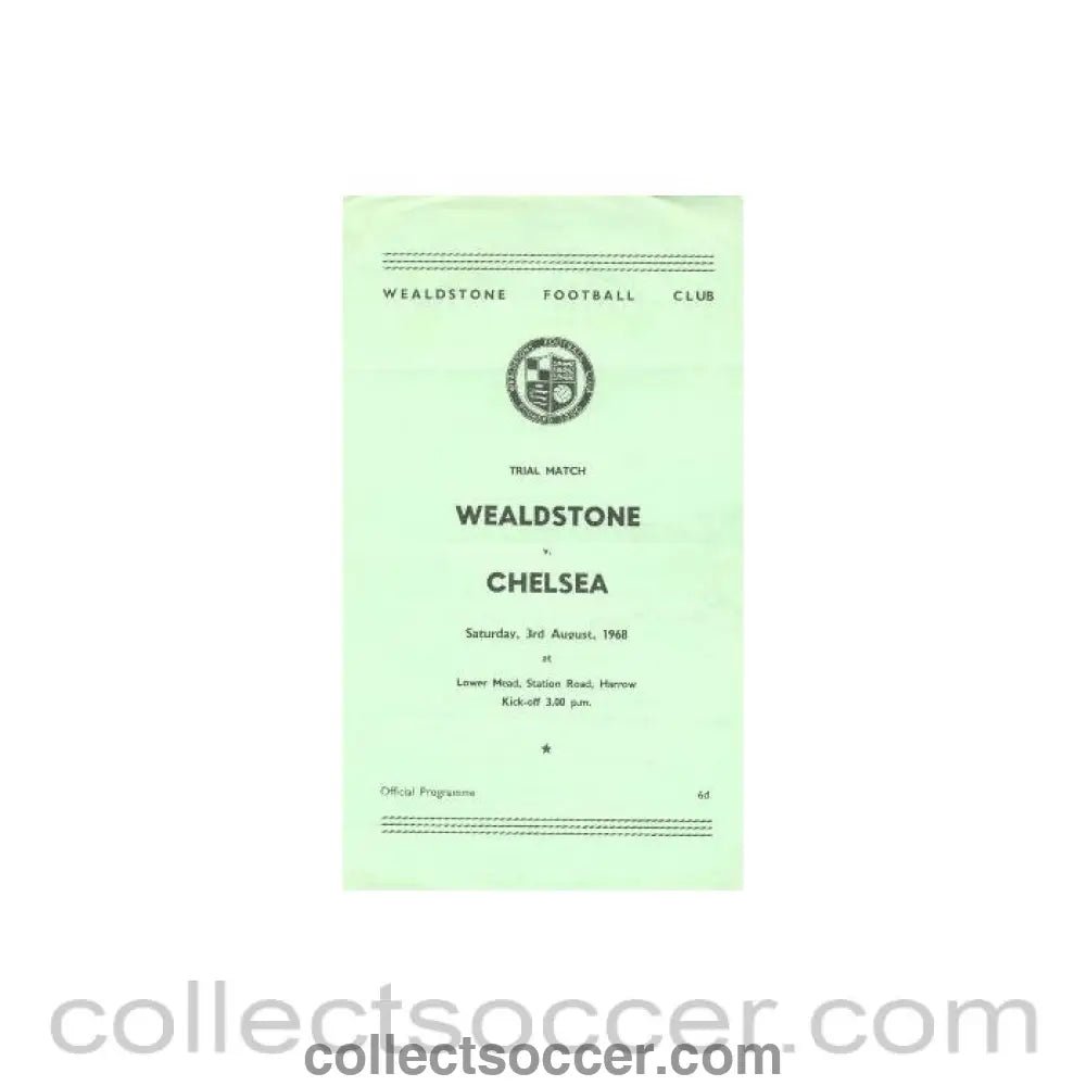 1968 - Wealdstone vChelsea official programme 03/08/1968 - Collect Soccer