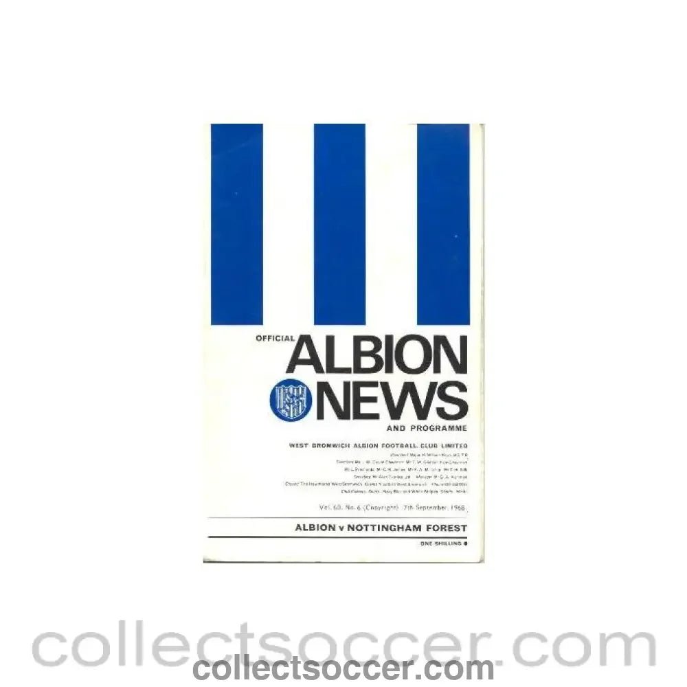 1968 - West Bromwich Albion v Nottingham Fores official programme 07/09/1968 - Collect Soccer