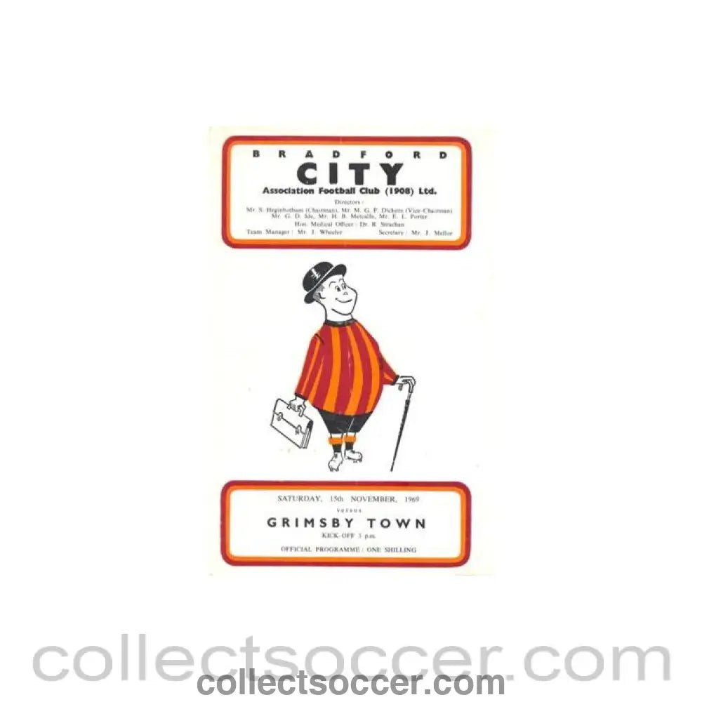 1969 - Bradford v Grimsby Town official programme 15/11/1969 Football League - Collect Soccer