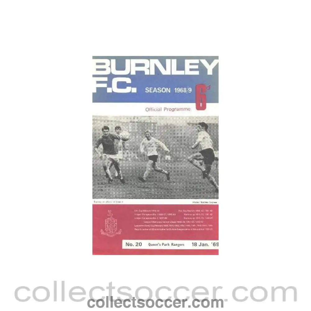 1969 - Burnley v Queen’s Park Rangers official programme 18/01/1969