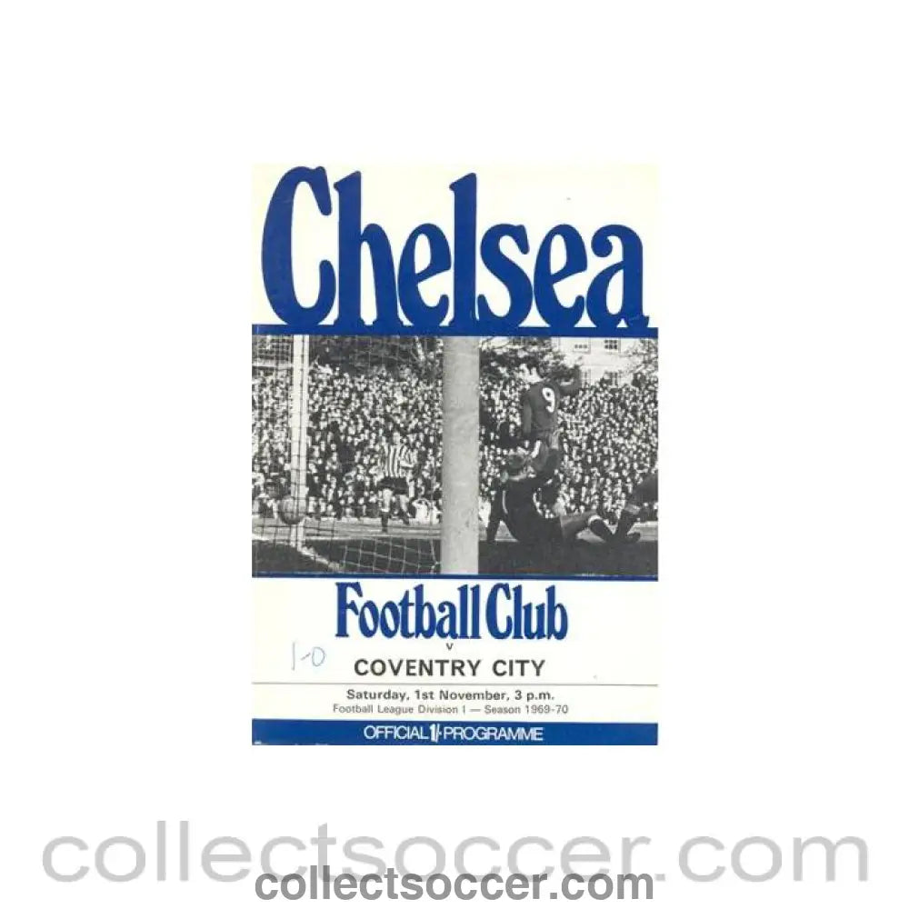 1969 - Chelsea v Coventry City official programme 01/11/1969 Football League token missing and hence half price
