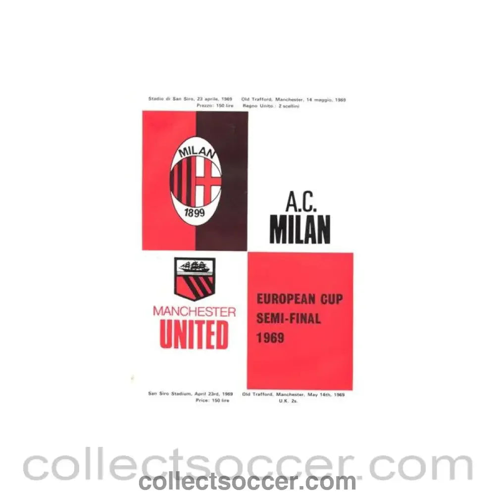 1969 European Cup Semi-Final Milan v Manchester United official programme 23/04/1969