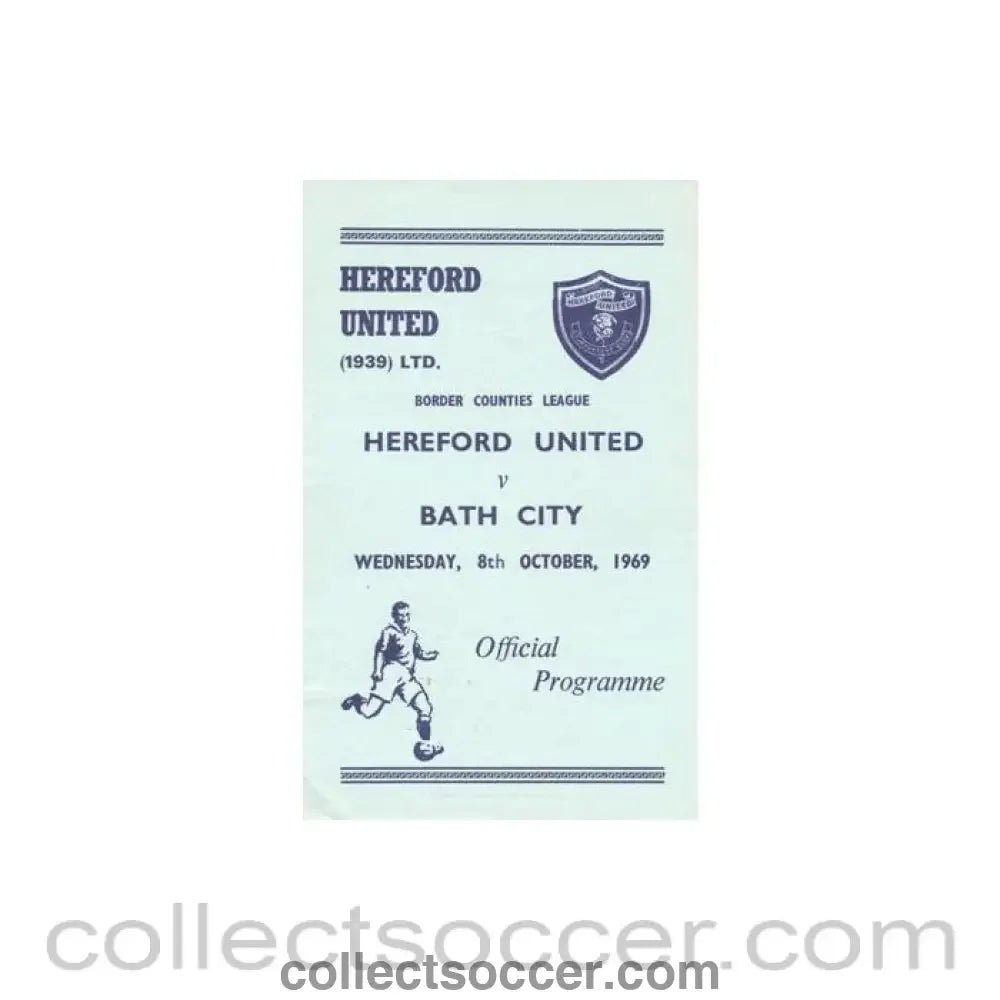 1969 - Hereford United v Bath City official programme 08/10/1969 Border Counties League - Collect Soccer