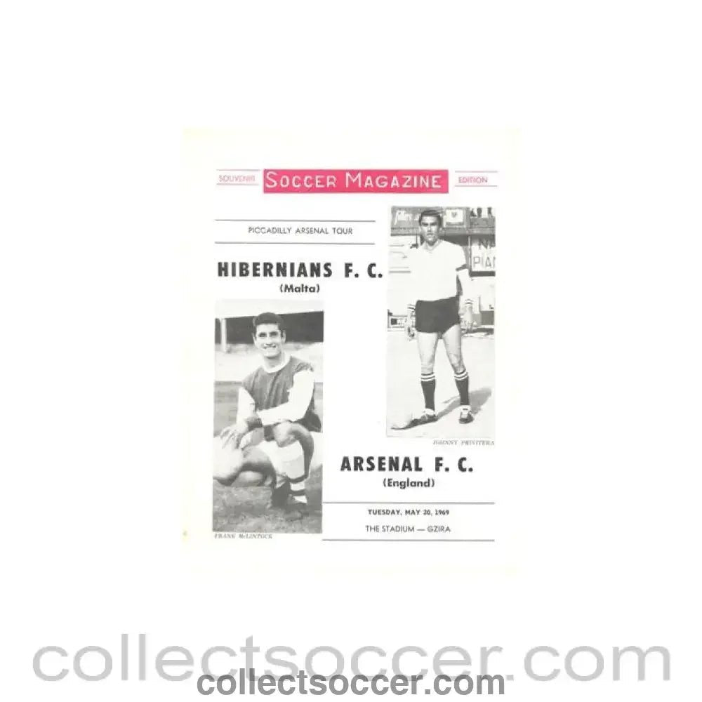 1969 - Hibernians Malta v Arsenal official programme 20/05/1969 - Collect Soccer