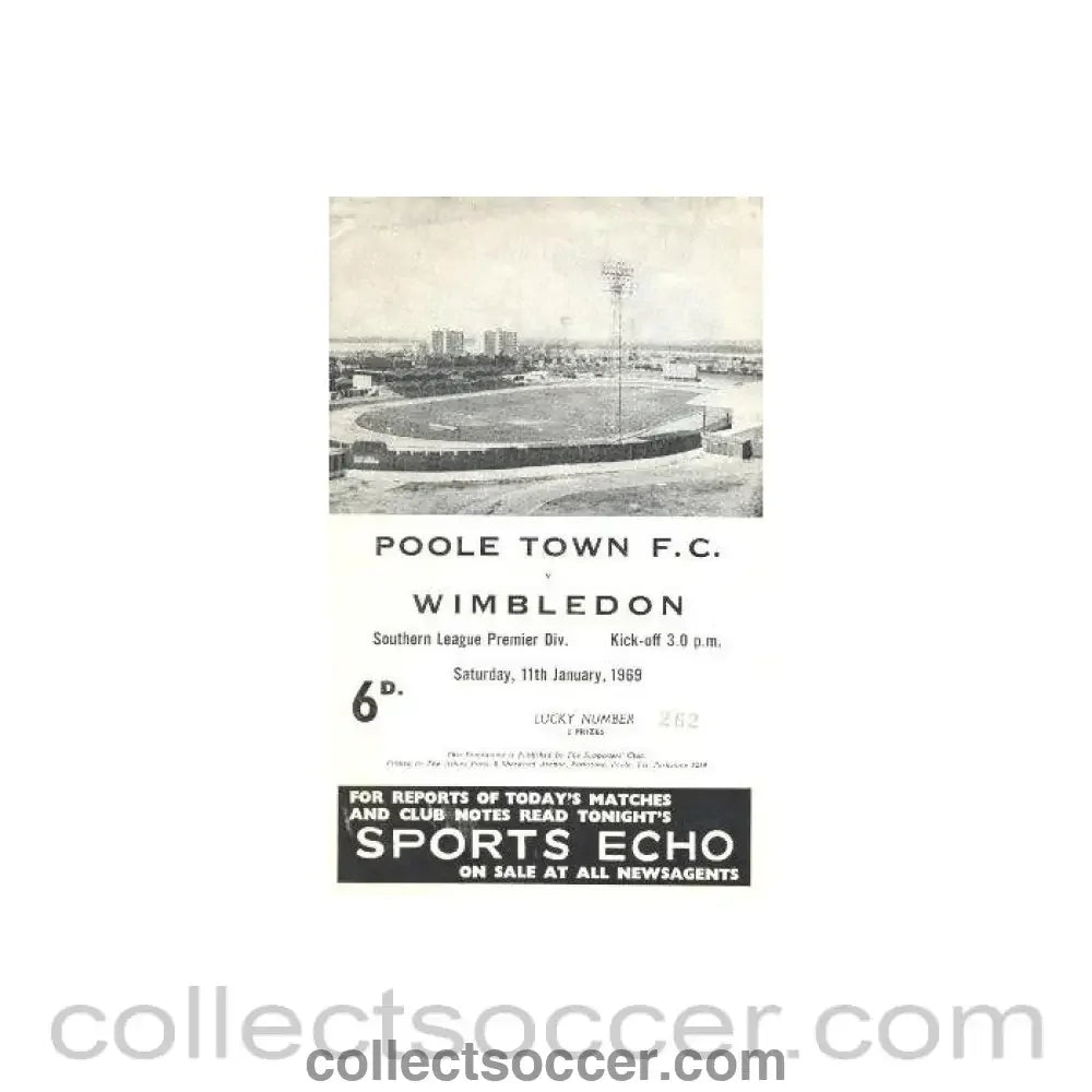 1969 - Poole Town v Wimbledon official programme 11/01/1969 - Collect Soccer