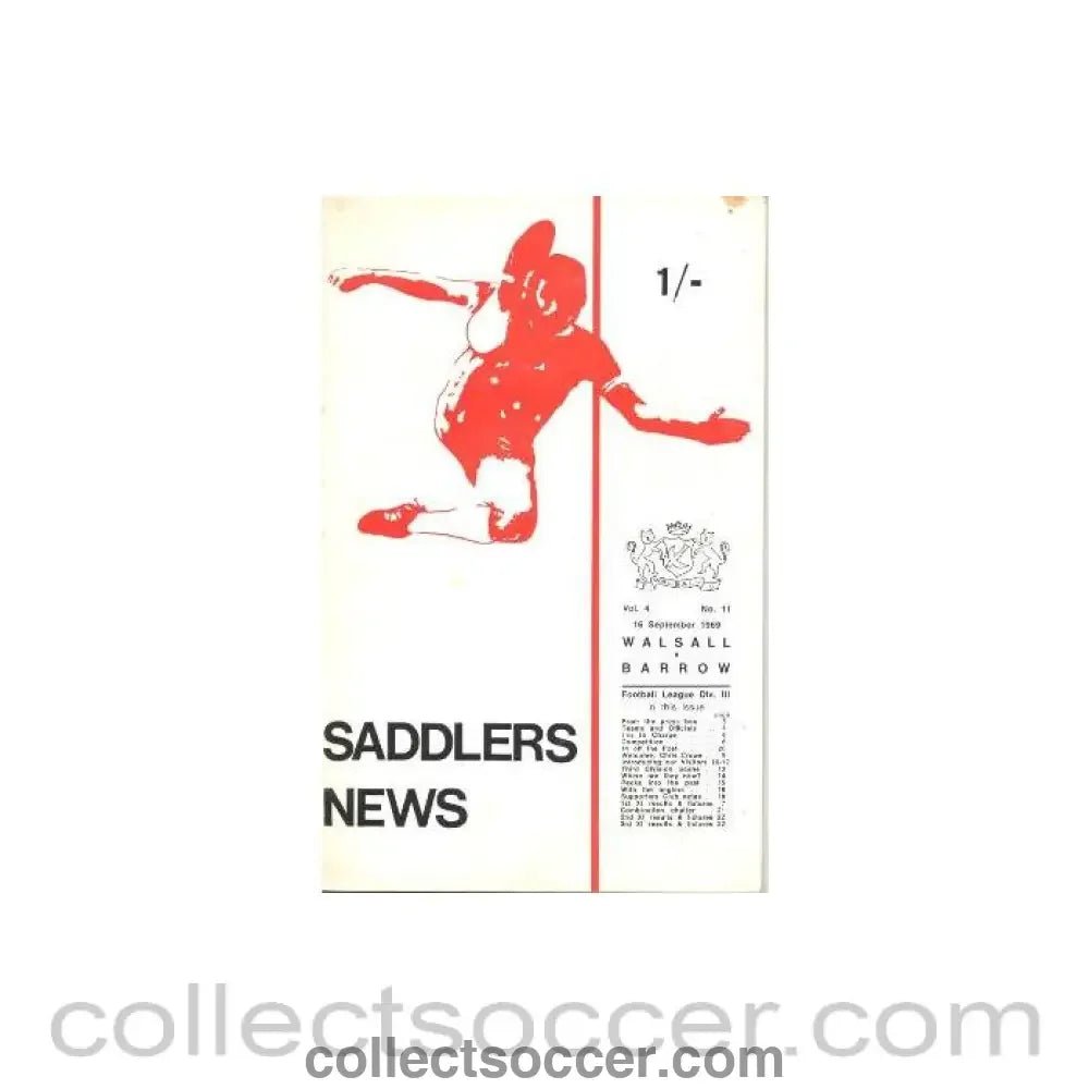 1969 - Walsall v Barrow official programme 16/09/1969 - Collect Soccer