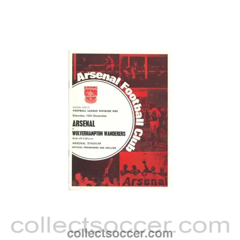 1970 - Arsenal v Wolverhampton Wanderers official programme 12/12/1970