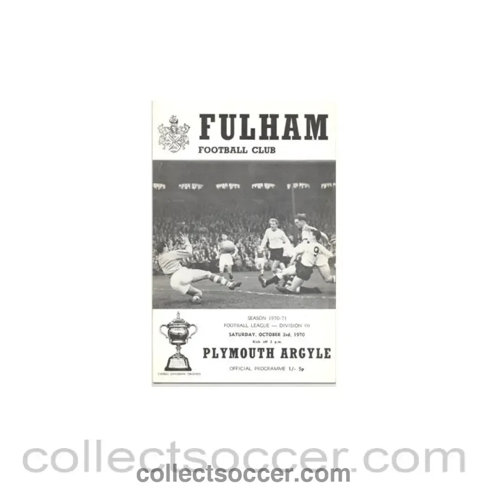 1970 - Fulham v Plymouth Argyle official programme 03/10/1970 - Collect Soccer