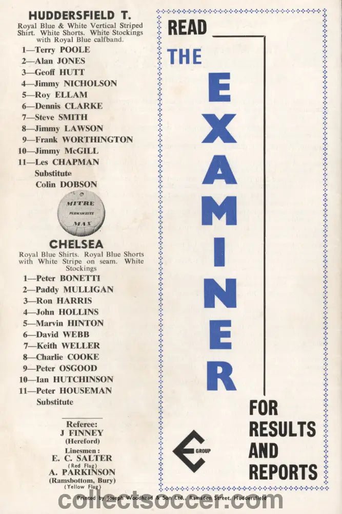 1970 Huddersfield v Chelsea official programme 07/11/1970 - Collect Soccer