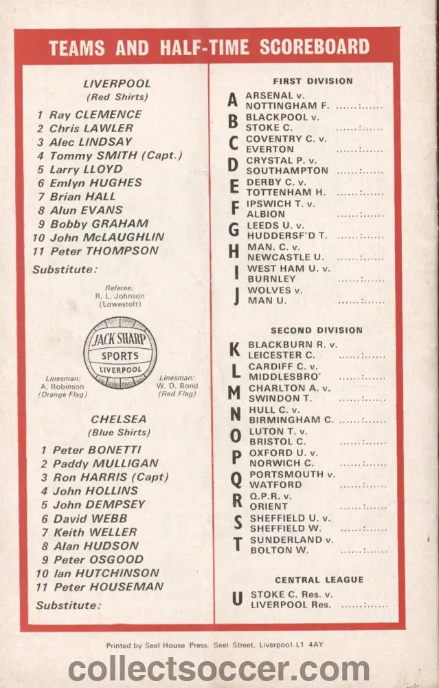 1970 Liverpool v Chelsea official programme 03/10/1970 - Collect Soccer
