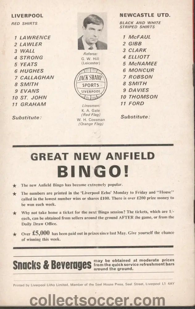 1970 - Liverpool v Newcastle United official programme 16/02/1970 - Collect Soccer