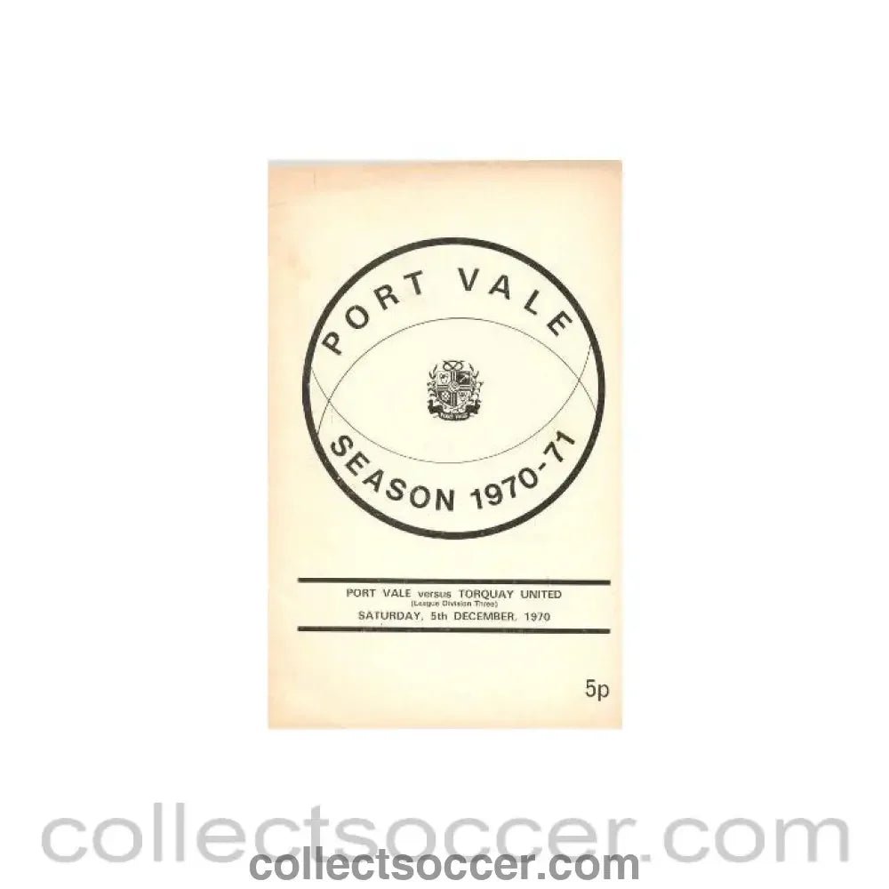 1970 - Port Vale v Torquay United official programme 05/12/1970 - Collect Soccer
