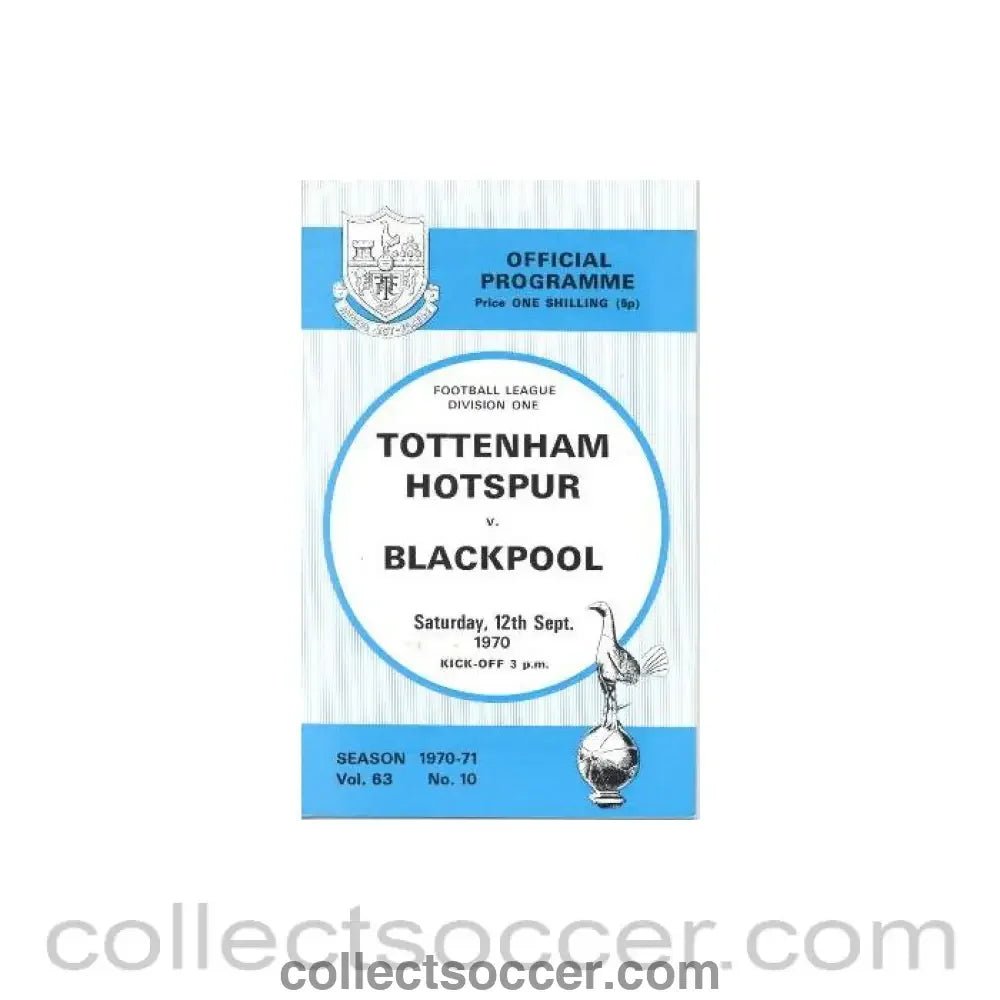1970 - Tottenham Hotspur v Blackpool official programme 12/09/1970 Football League - Collect Soccer