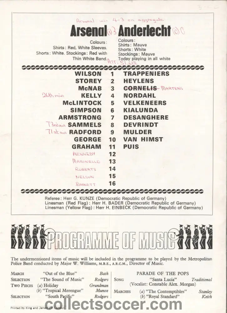 1970 UEFA Fairs Cup Final Official Programme Arsenal v Anderlecht 28/04/1970