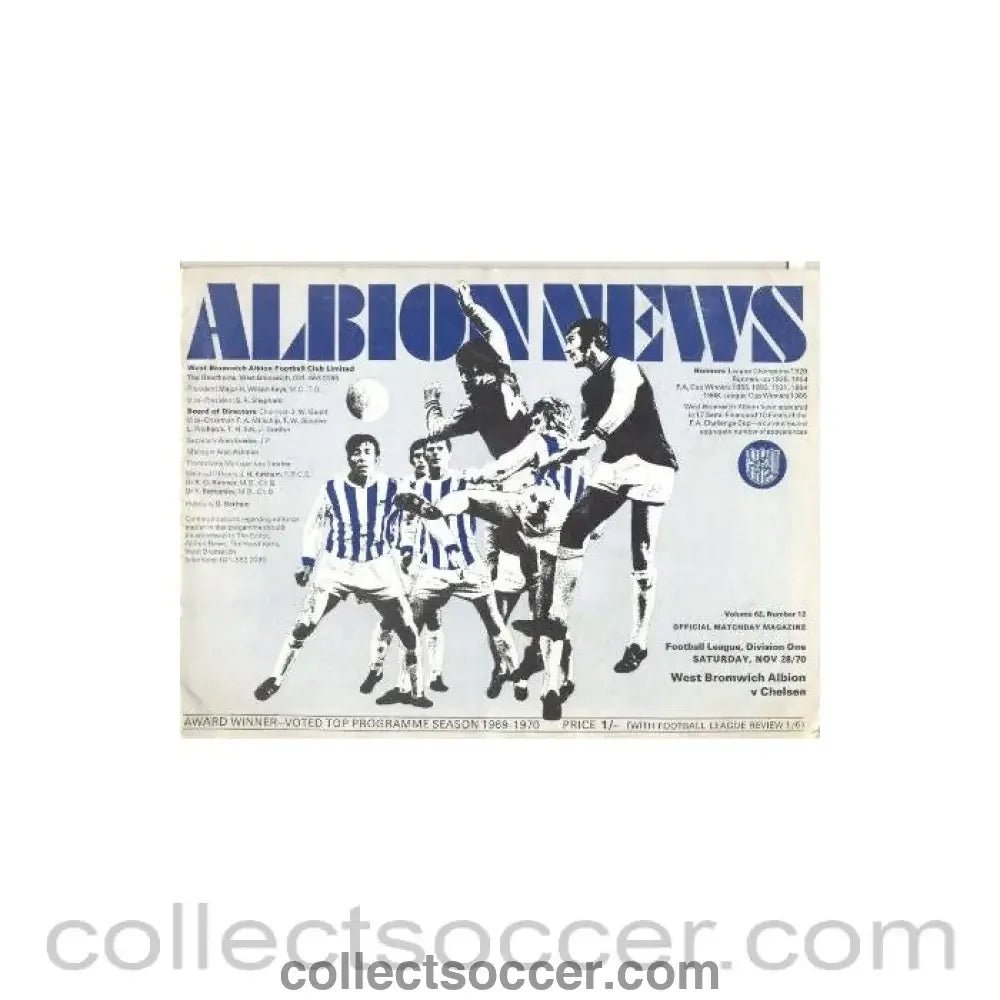1970 - West Bromwich Albion v Chelsea official programme 28/11/1970 Football League - Collect Soccer