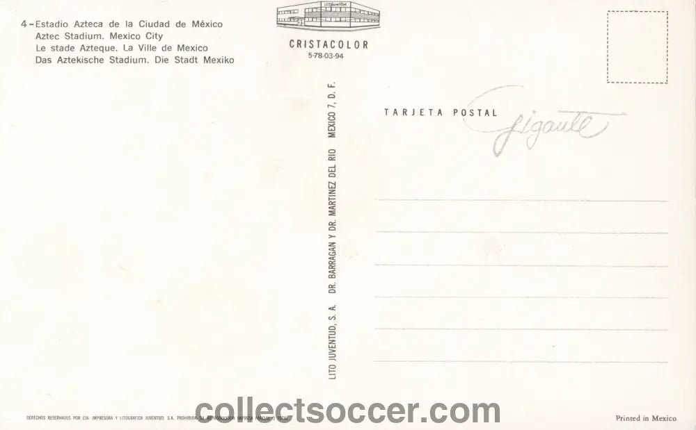 1970 World Cup Official Postcard of the Aztec Stadium - Collect Soccer