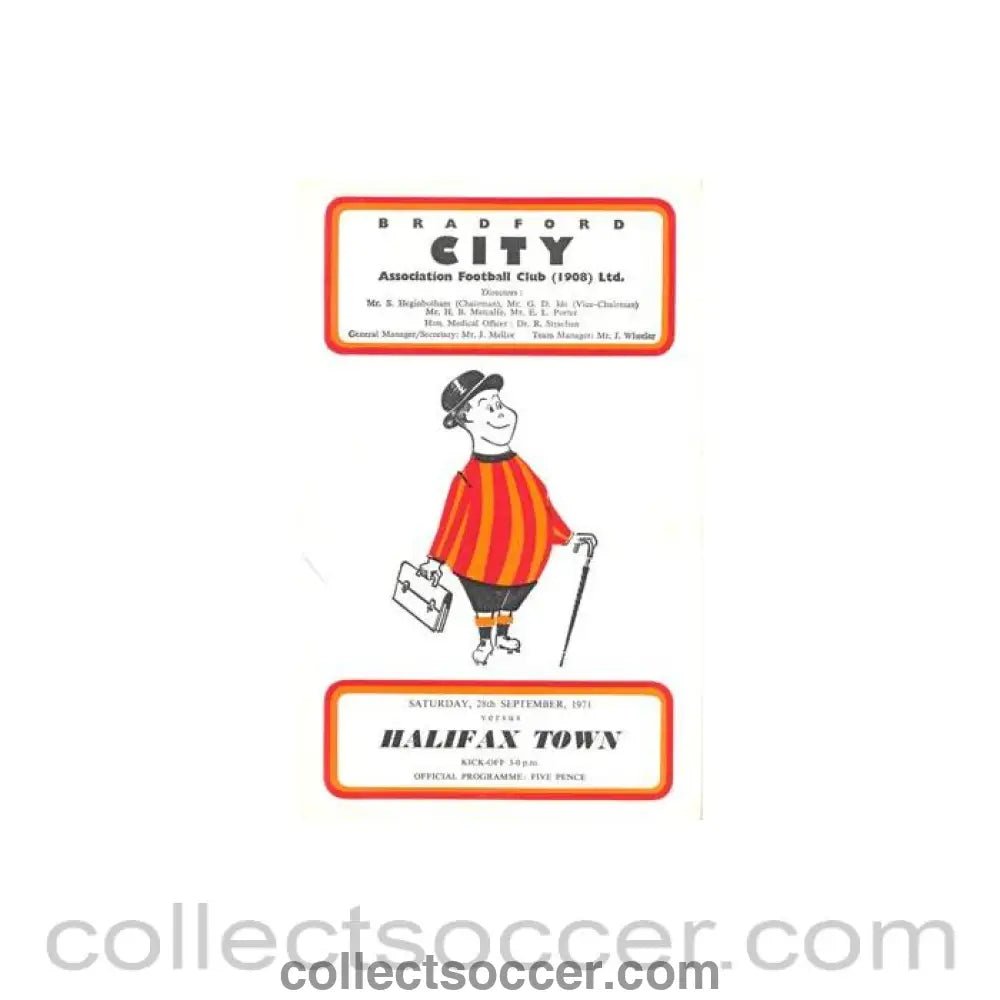 1971 - Bradford City v Halifax Town official programme 28/09/1971 Football League - Collect Soccer