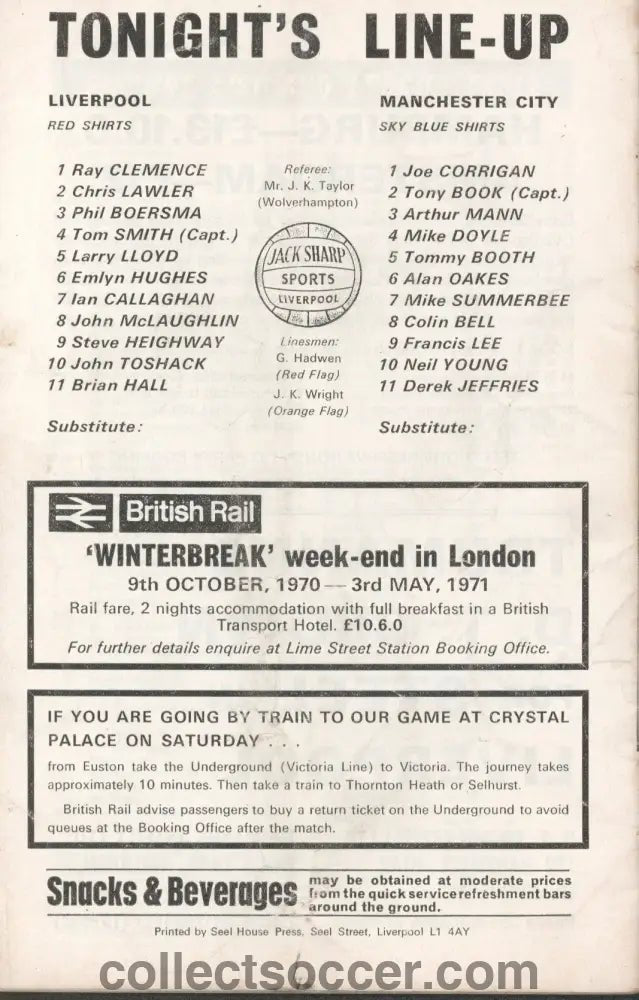 1971 - Liverpool v Manchester City official programme 12/01/1971 - Collect Soccer