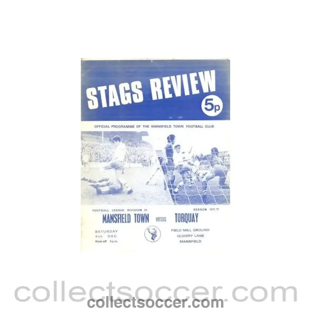 1971 - Mansfield Town v Torquay official programme 04/12/1971 Football League - Collect Soccer