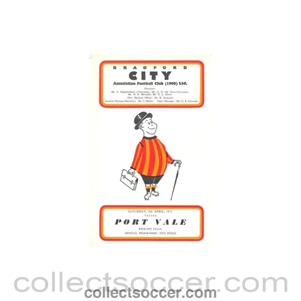 1972 - Bradford City v Port Vale official programme 08/04/1972 Football League - Collect Soccer