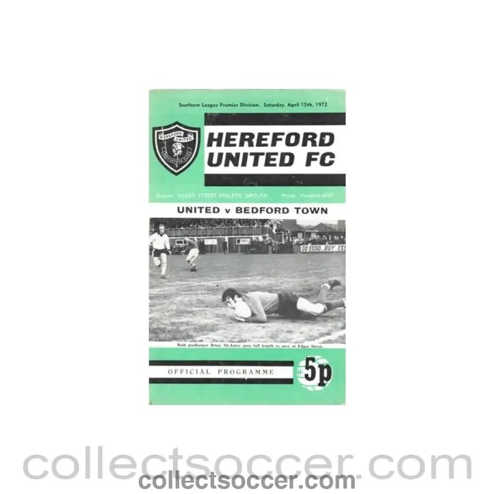 1972 - Hereford United v Bedford official programme 15/04/1972 Southern League Premier Division - Collect Soccer