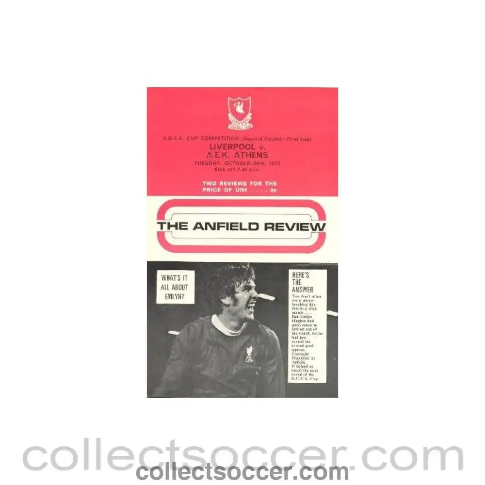 1972 - Liverpool v AEK Athens UEFA Cup official programme 24/10/1972 - Collect Soccer