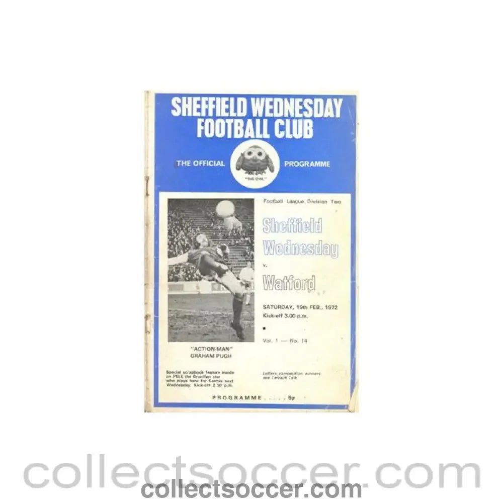 1972 - Sheffield Wednesday v Watford official programme 19/02/1972 Football League - Collect Soccer