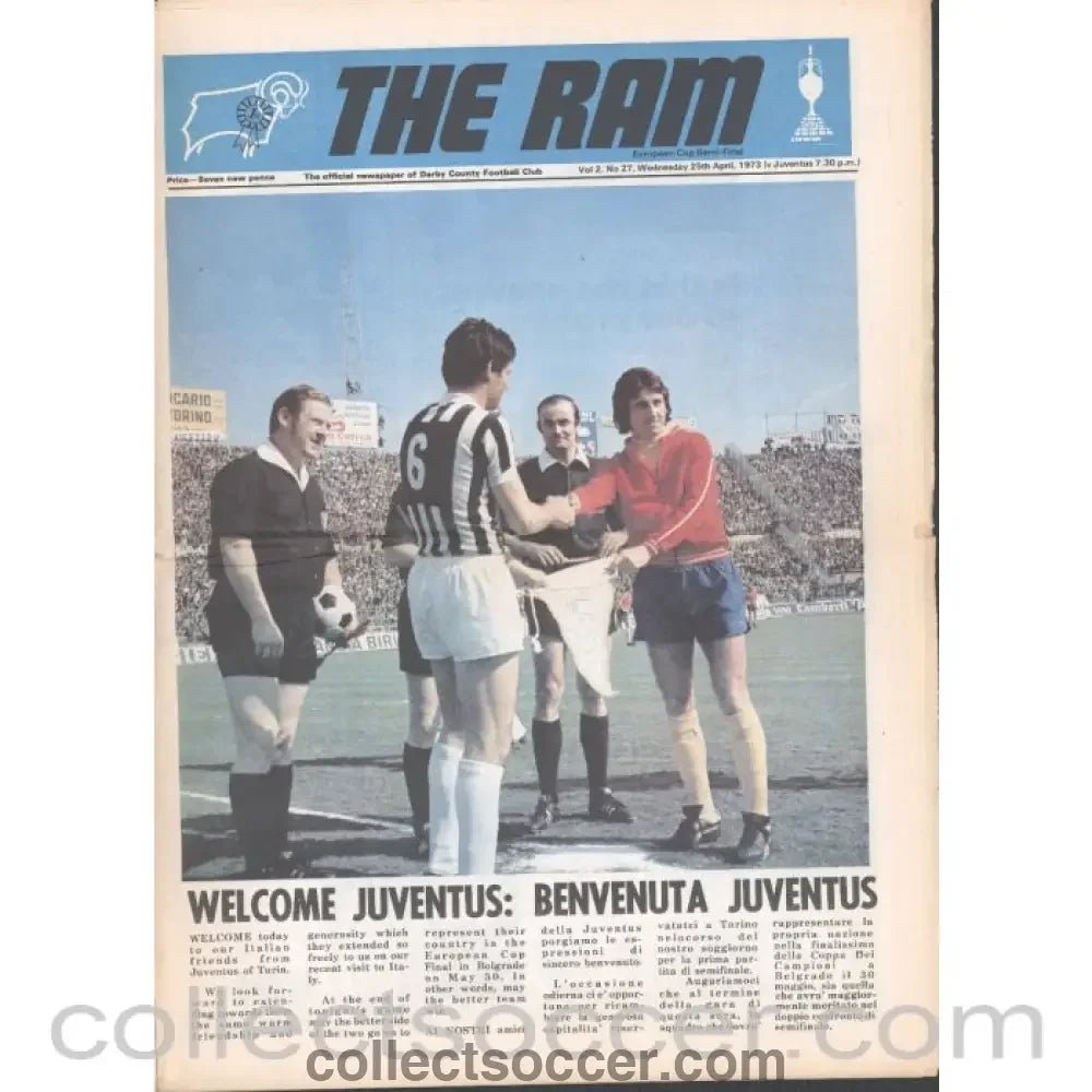 1973 - Derby County v Juventus European Cup Final Semi Final 25/4/1973 Official Programme - Collect Soccer