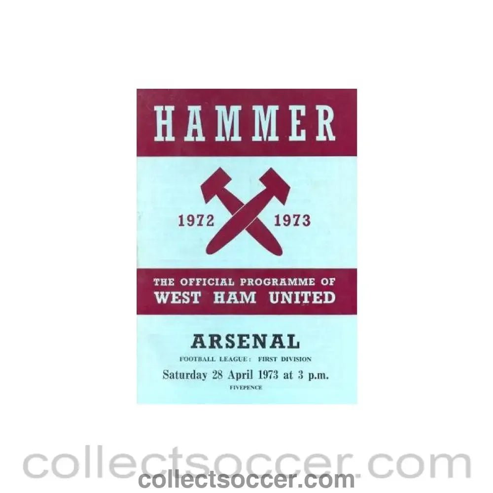 1973 - West Ham United v Arsenal official programme 28/04/1973 - Collect Soccer