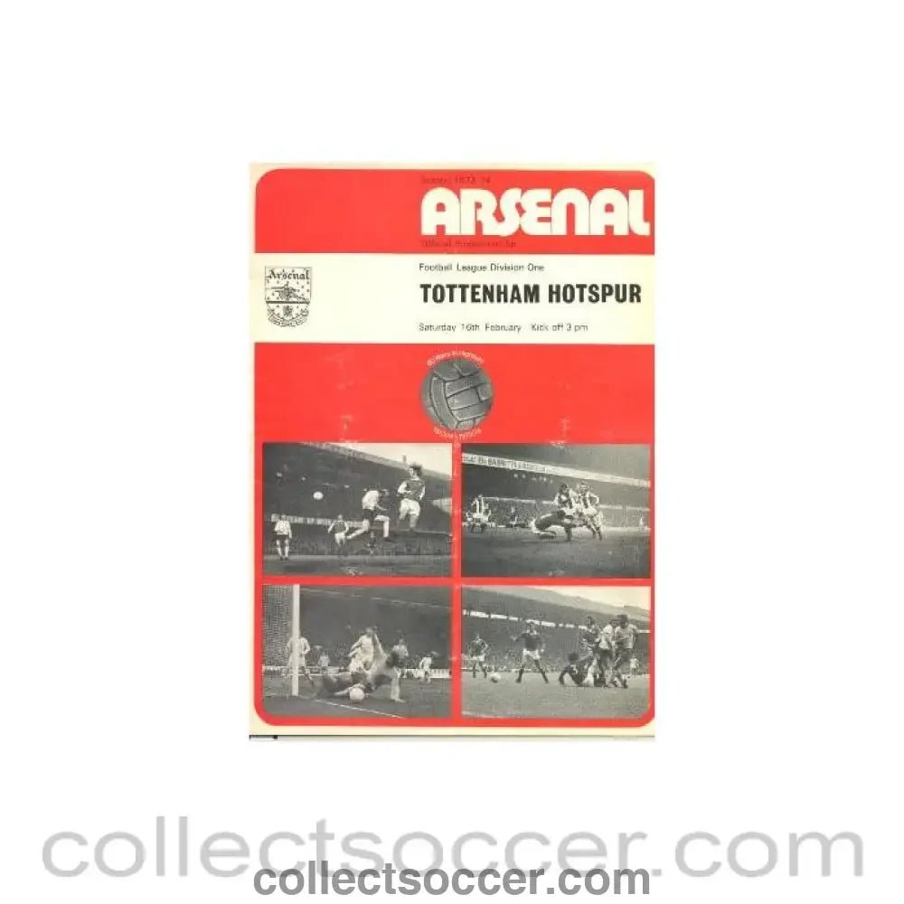 1974 - Arsenal v Tottenham Hotsur official programme 16/02/1974 - Collect Soccer