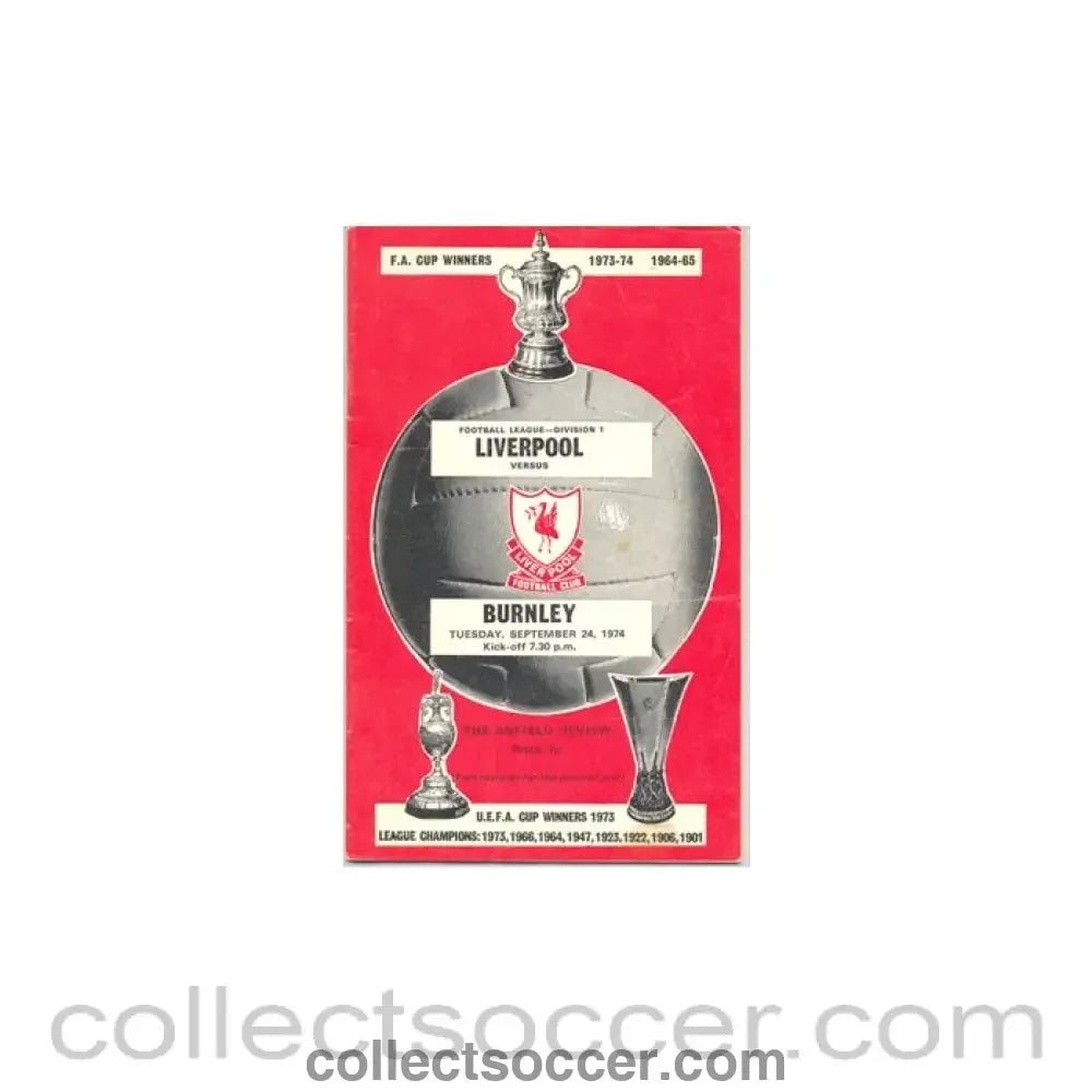 1974 - Liverpool v Burnley official programme 24/09/1974 - Collect Soccer