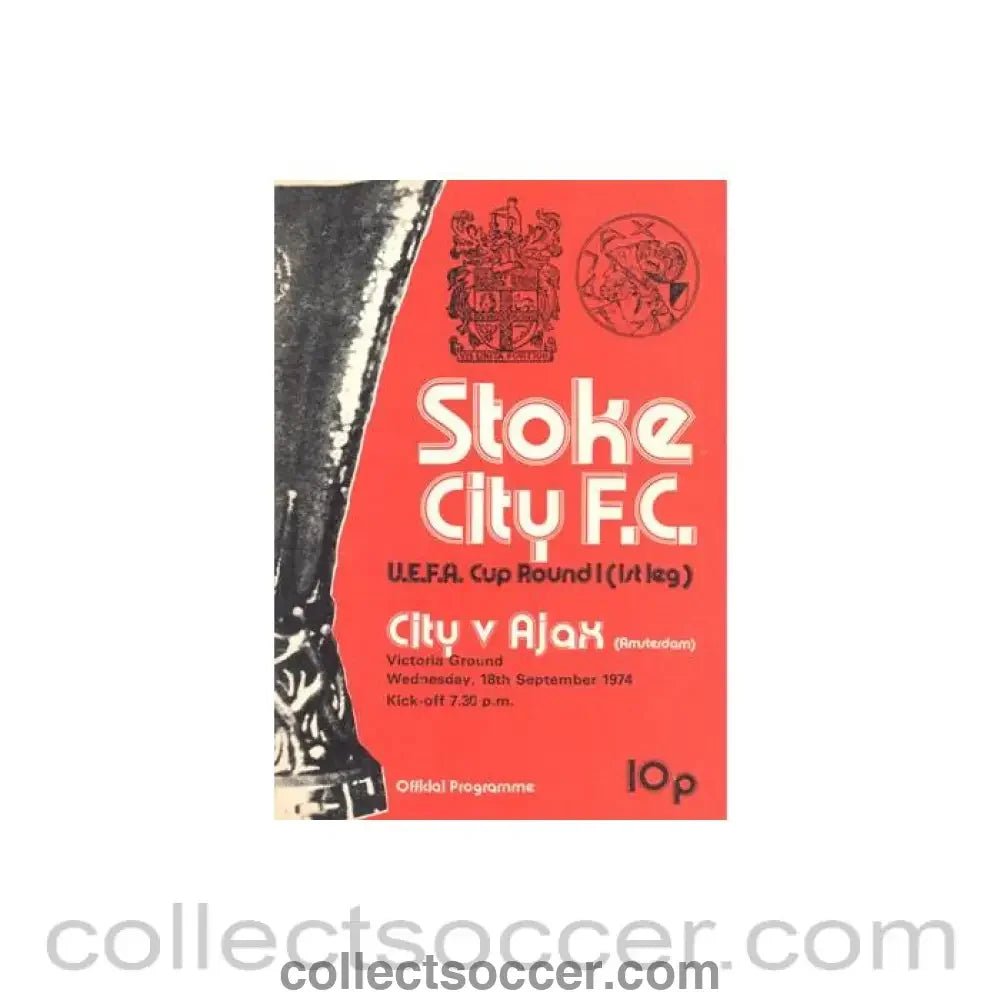 1974 - Stoke City v Ajax official programme 18/09/1974 UEFA Cup - Collect Soccer