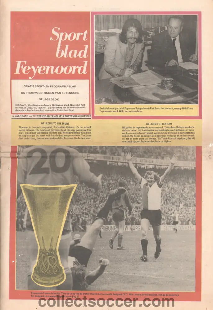 1974 UEFA Cup Final Feyenoord v Tottenham Hotspur Rare Sport Blad Feyenoord Supporters Club Edition