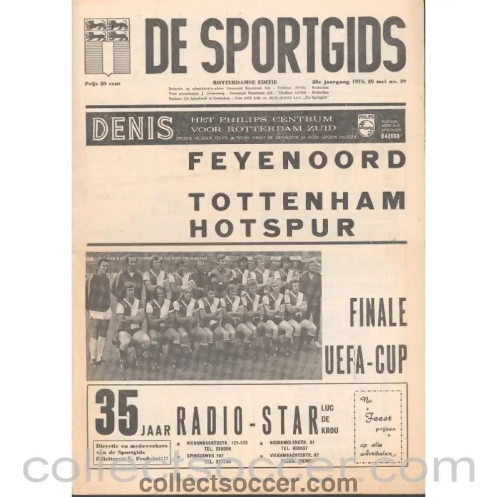 1974 UEFA Cup Final Official Programme De Sportsgids Issue Feyenoord v Tottenham Hotspur - Collect Soccer