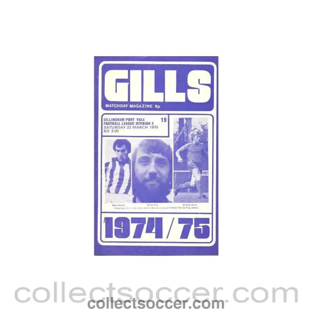 1975 - Gillingham v Port Vale official programme 22/03/1975 Football League - Collect Soccer