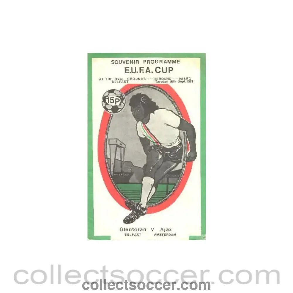 1975 - Glentoran v Ajax Amsterdam E.U. F.A. Cup official programme 16/09/1975 - Collect Soccer