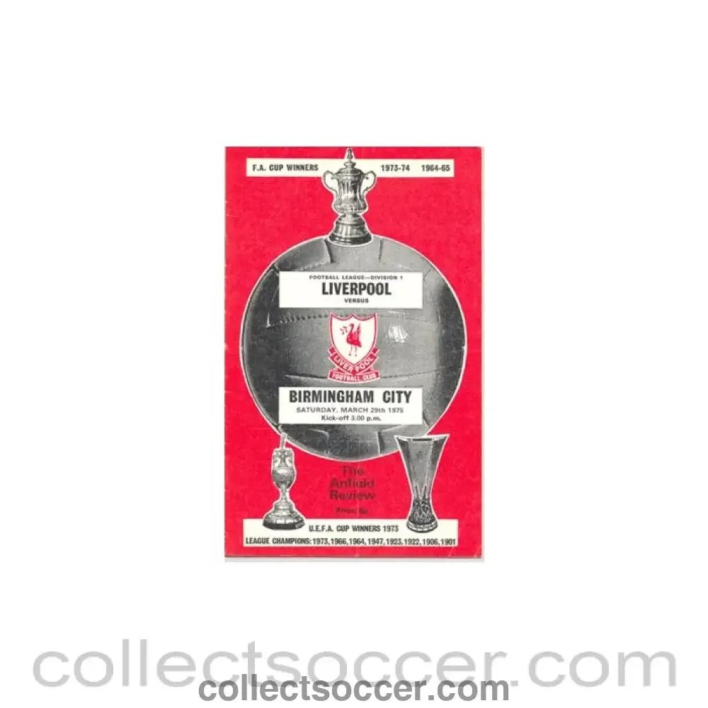 1975 - Liverpool v Birmingham City official programme 29/03/1975 - Collect Soccer
