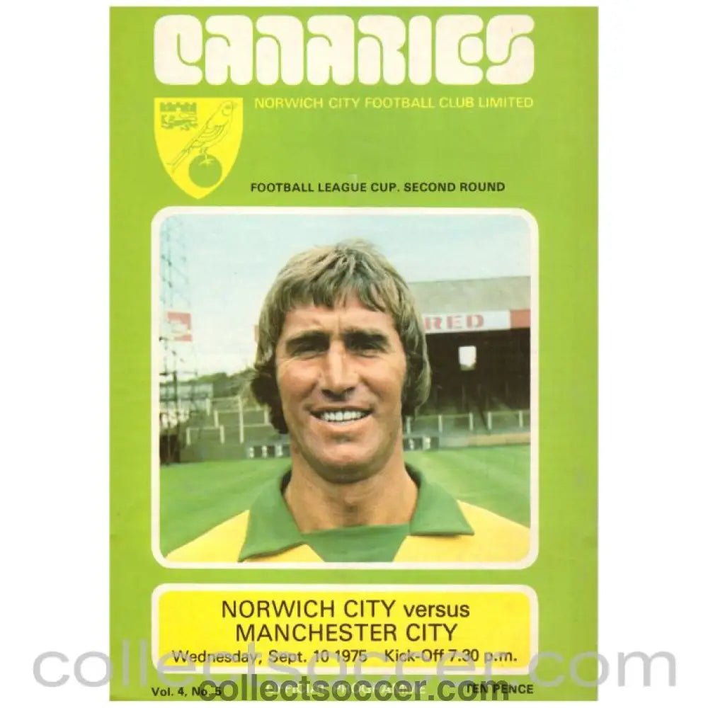 1975 Norwich v Manchester City League Cup Football Programme - Collect Soccer