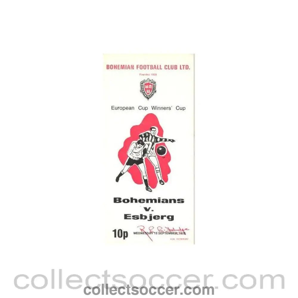 1976 - Bohemians v Esbjerg official programme 15/09/1976 European Cup Winners Cup - Collect Soccer