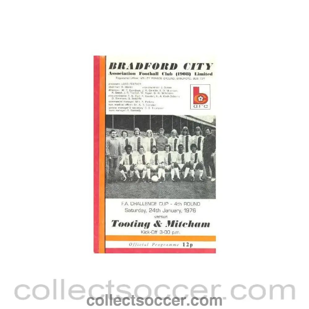 1976 - Bradford v Tooting & Mitcham official programme 24/01/1976 - Collect Soccer