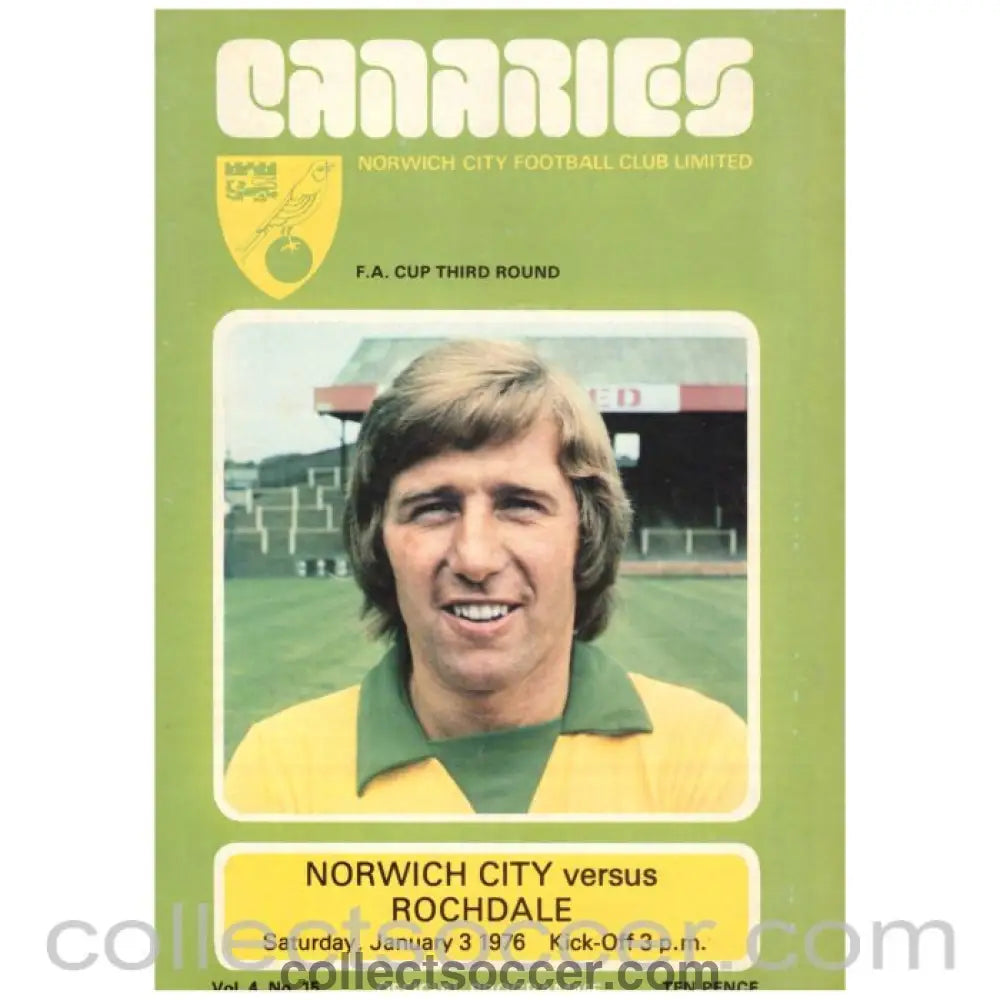 1976 Norwich City v Rochdale FA Cup Football Programme - Collect Soccer