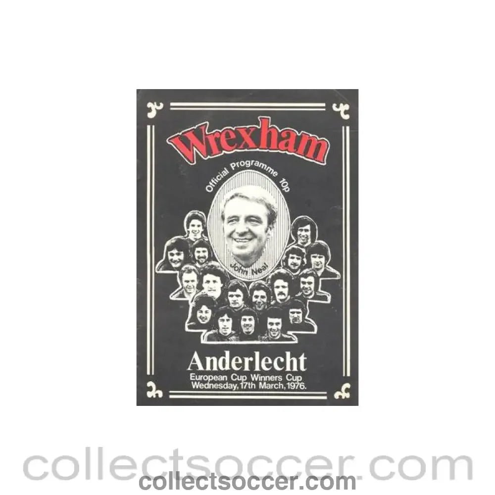 1976 - Wrexham v Anderlecht official programme 17/03/1976 Cup Winners Cup - Collect Soccer
