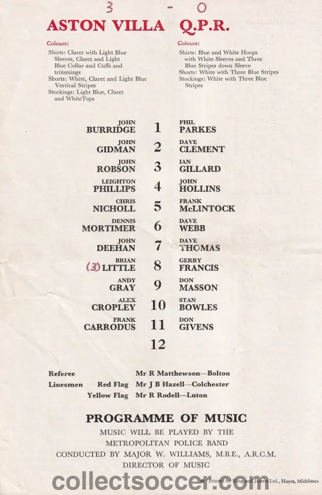 1977 At Arsenal Aston Villa V Queens Park Rangers League Cup Semi-Final Replay Programme - Collect Soccer