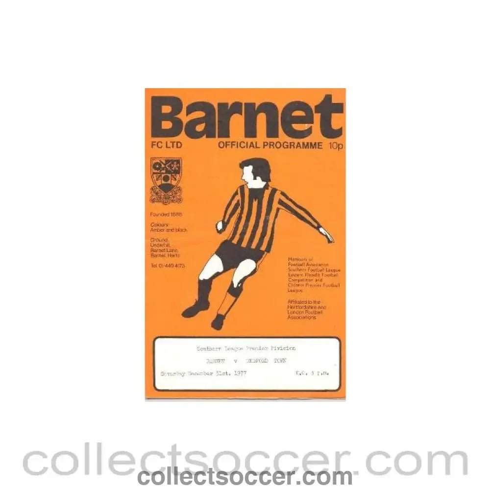 1977 - Barnet v Bedford Town official programme 31/12/1977 - Collect Soccer